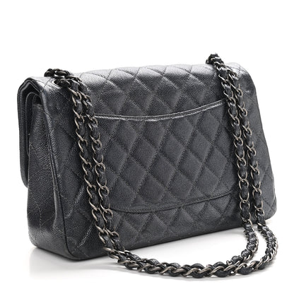 Chanel Metallic Caviar Quilted Jumbo Double Flap Dark Grey 2 of 16