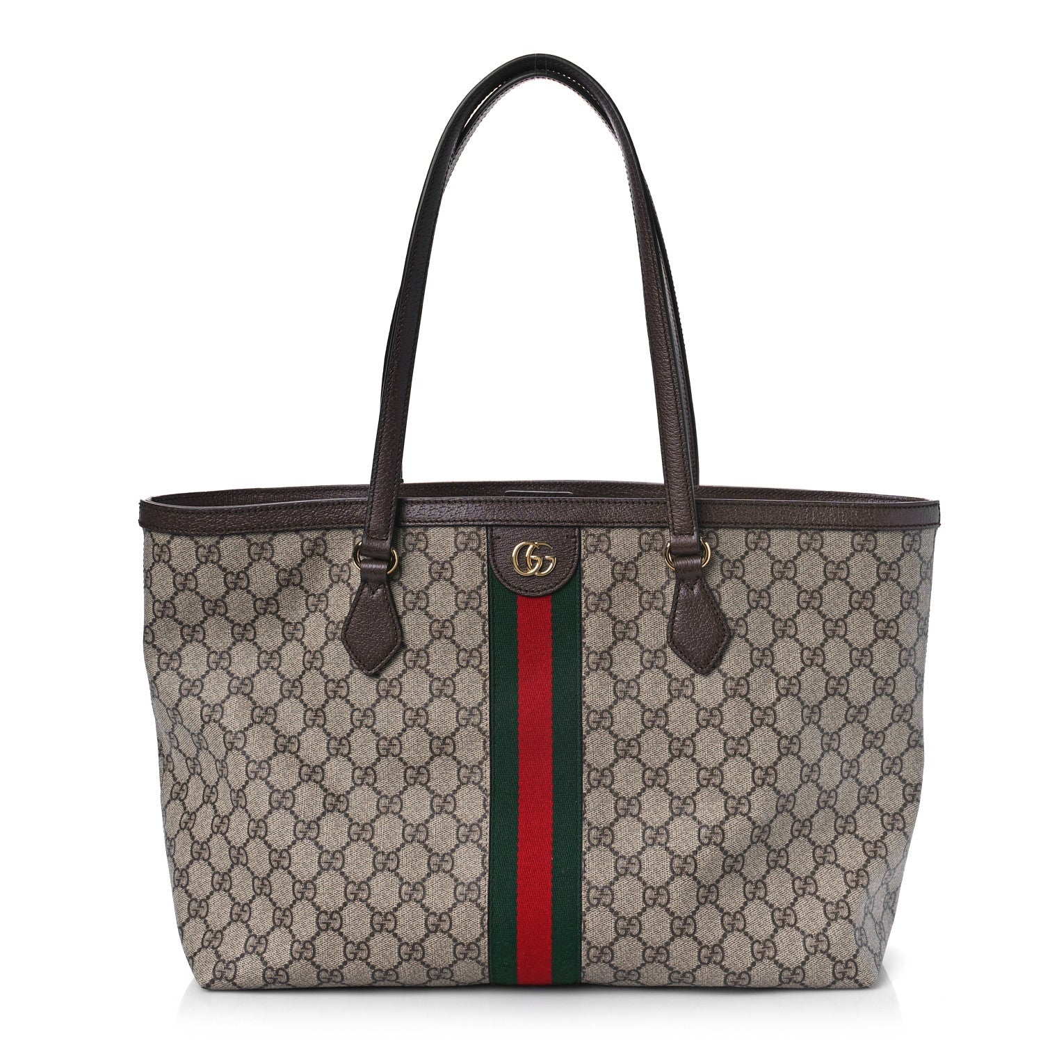 Gucci GG Supreme Monogram Textured Calfskin Web Medium Ophidia Shopping Tote Beige Ebony New Acero 1 of 8
