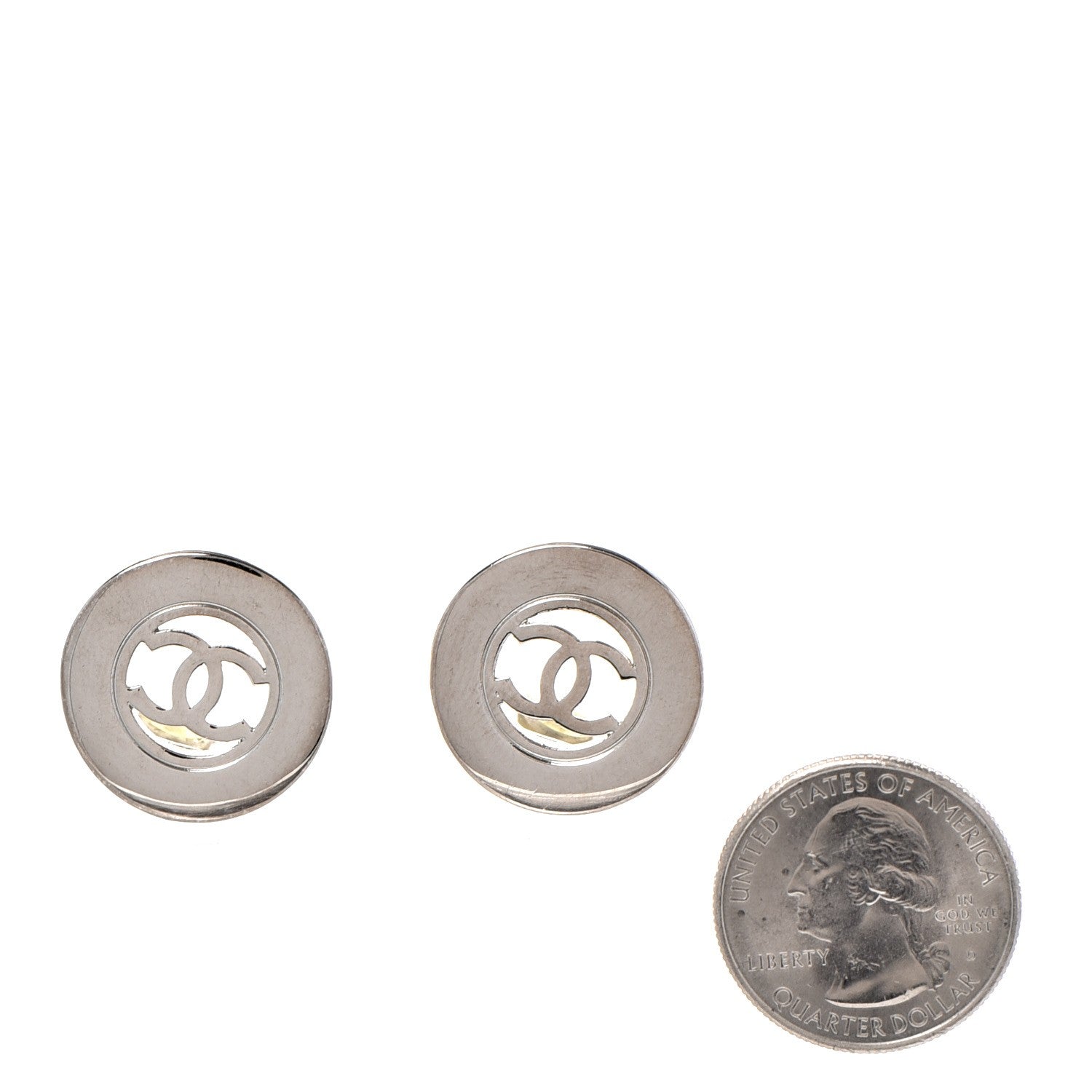 Chanel Metal CC Clip On Earrings Silver 2 of 4