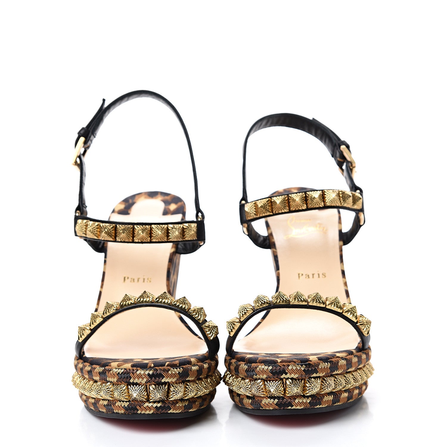 Christian Louboutin Nappa Silk Leopard Pira Ryad 110 Wedge Sandals 42 Black Marron 2 of 8