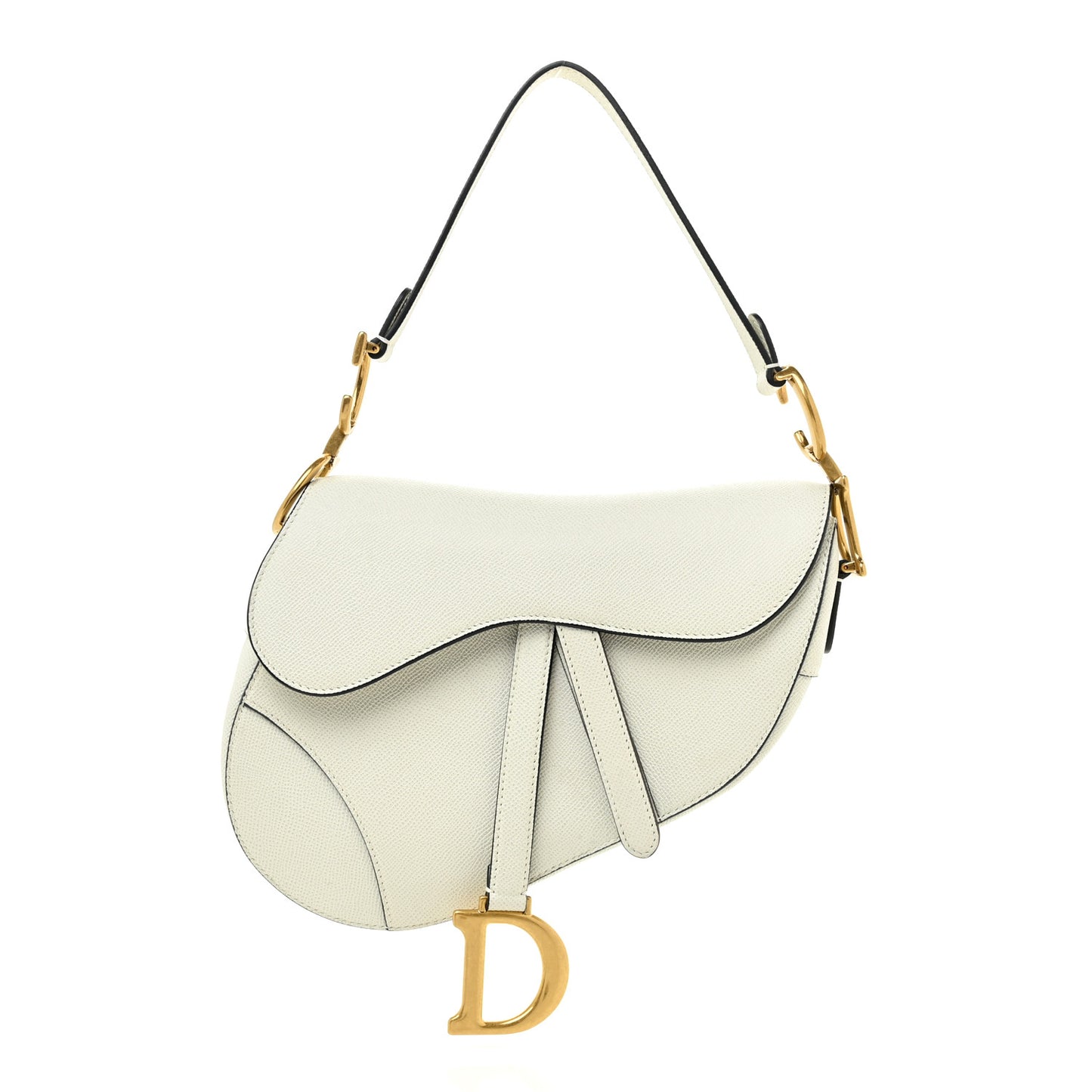 Grained Calfskin Saddle Bag White