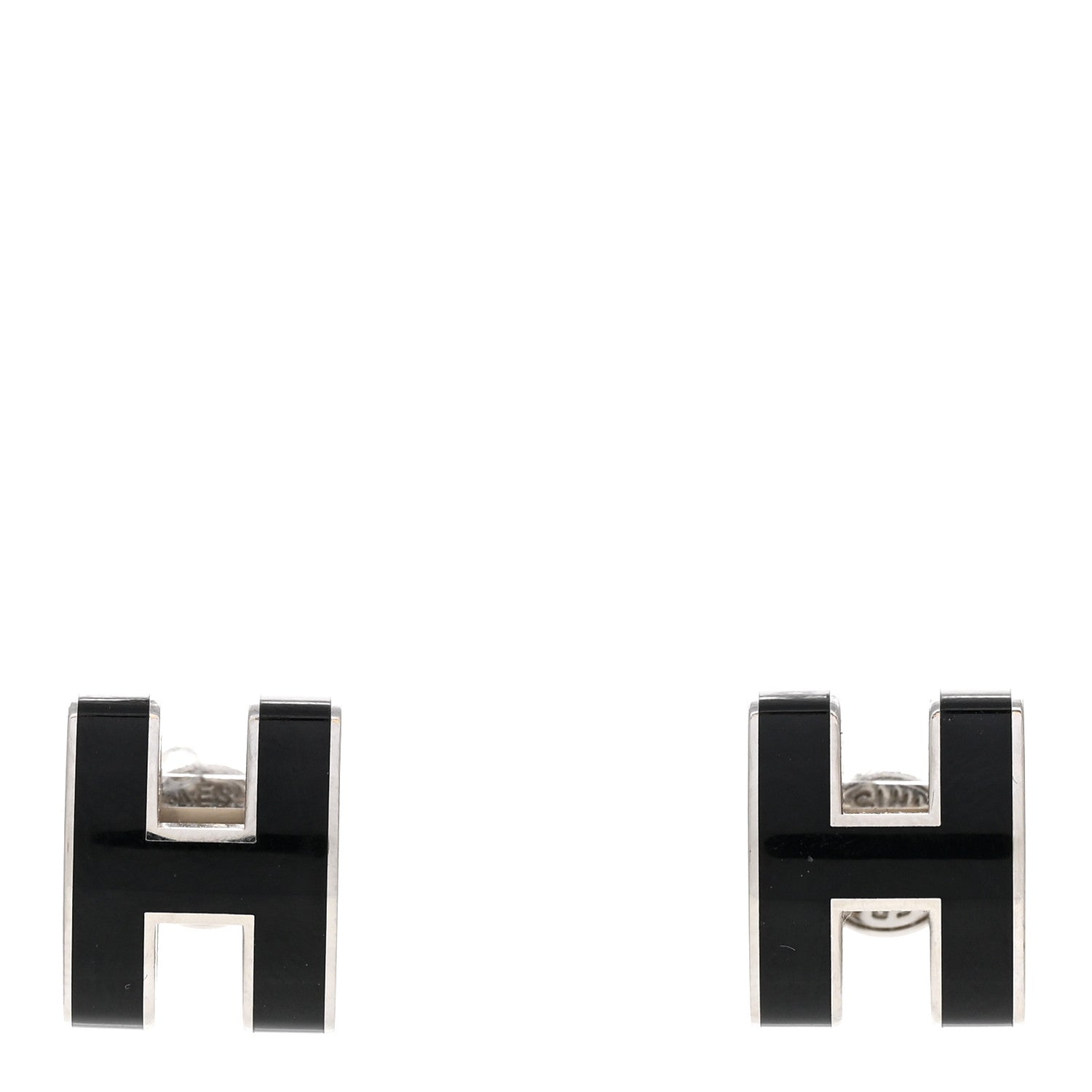 Hermes Palladium Lacquered Mini Pop H Earrings Black 1 of 7