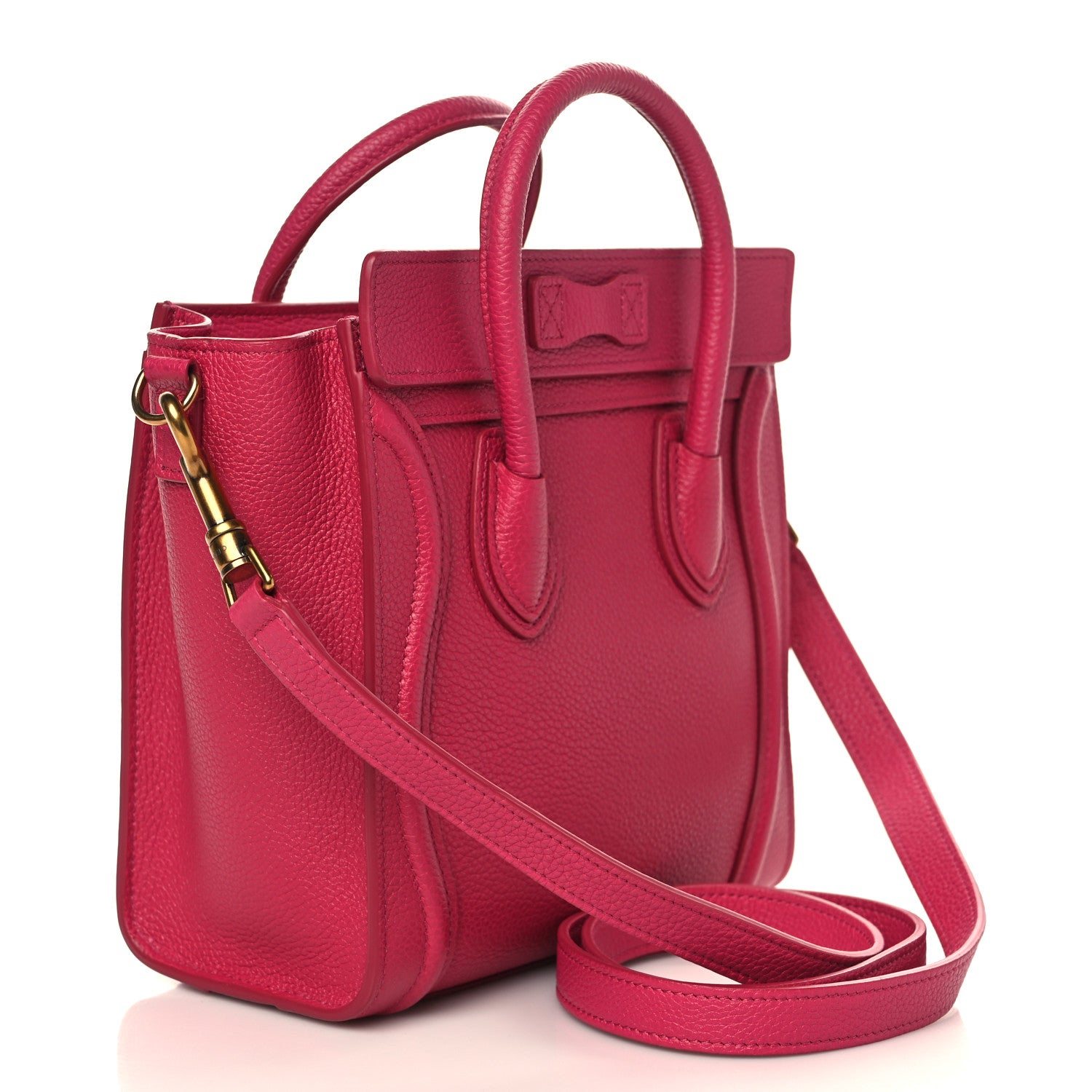Celine Drummed Calfskin Nano Luggage Fuchsia 3 of 9