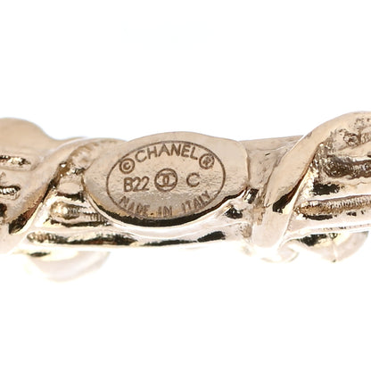 Chanel Crystal Camellia CC Hoop Earrings Gold 5 of 6