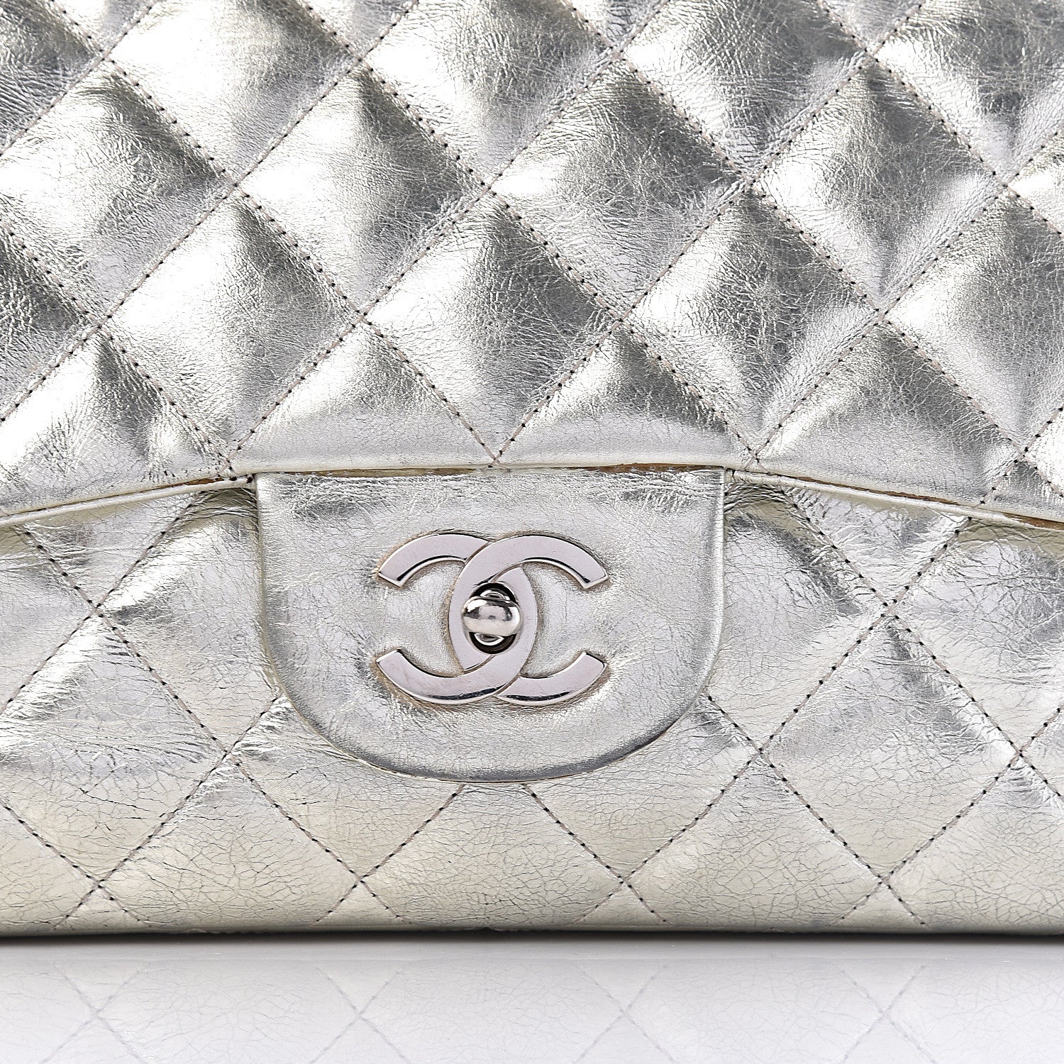 Chanel Metallic Aged Calfskin Quilted Jumbo Single Flap Silver 23 of 23