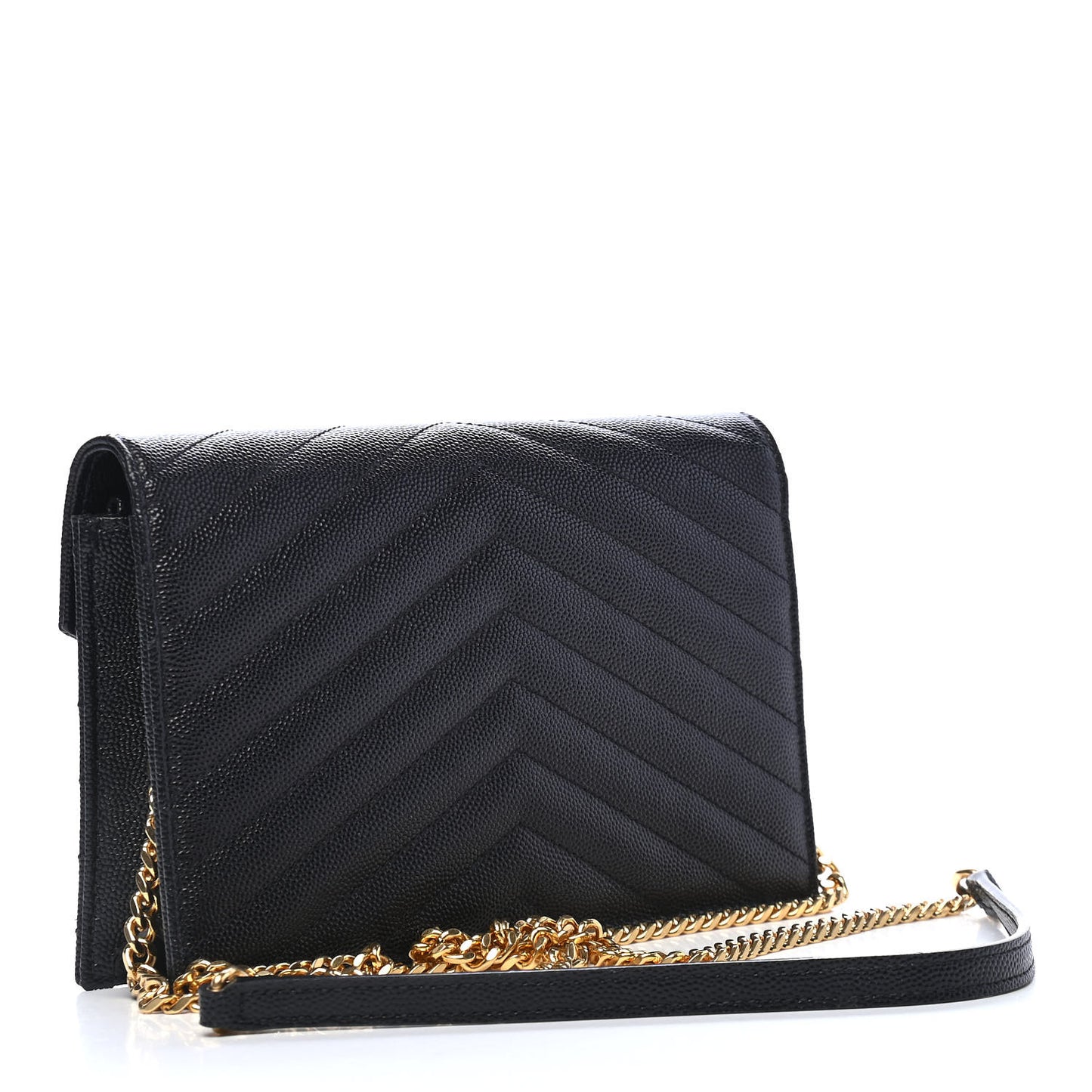 Grain De Poudre Matelasse Chevron Monogram Envelope Chain Wallet Black