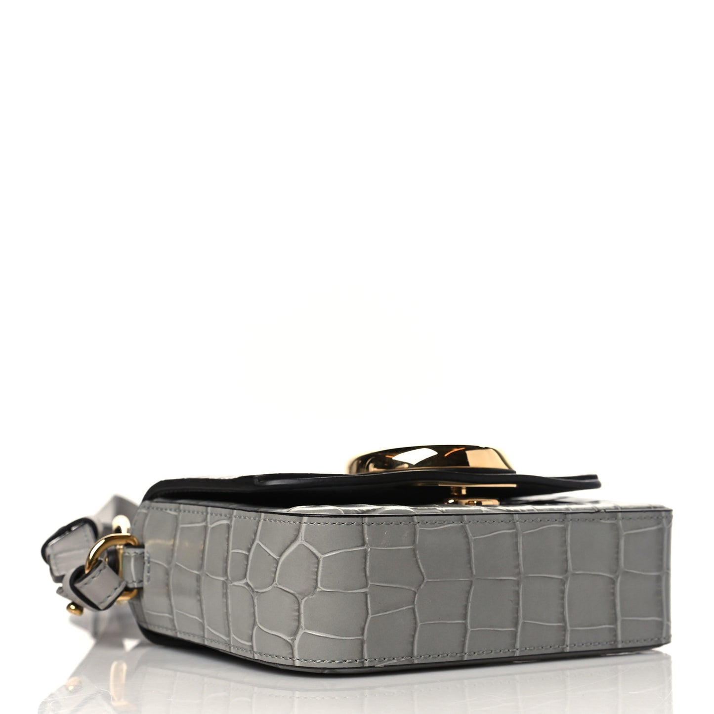 Crocodile Embossed Calfskin Mini C Double Carry Stormy Grey