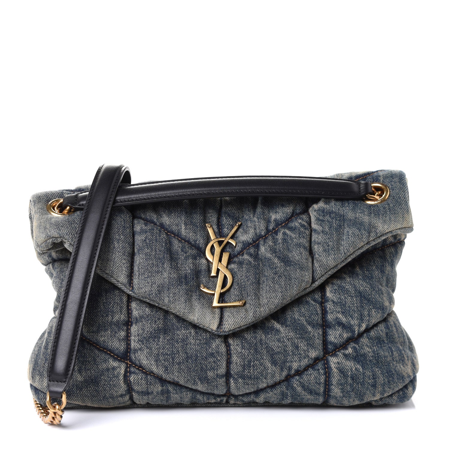 Saint Laurent Denim Quilted Small Loulou Puffer Monogram Chain Satchel Rodeo Blue 1 of 4