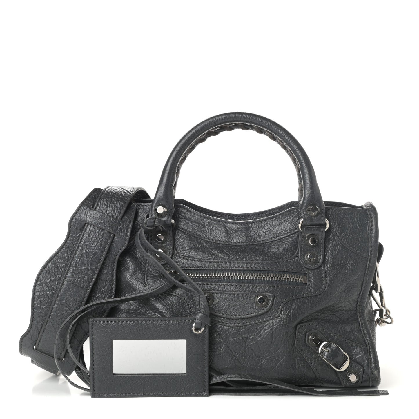 Agneau Classic Silver Hardware Mini City Gris Fossile