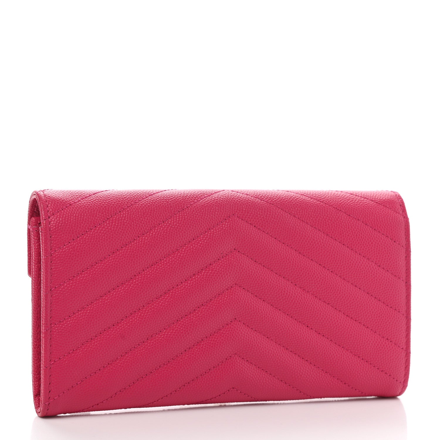 Saint Laurent Grain De Poudre Matelasse Chevron Monogram Flap Wallet Fuxia 4 of 7