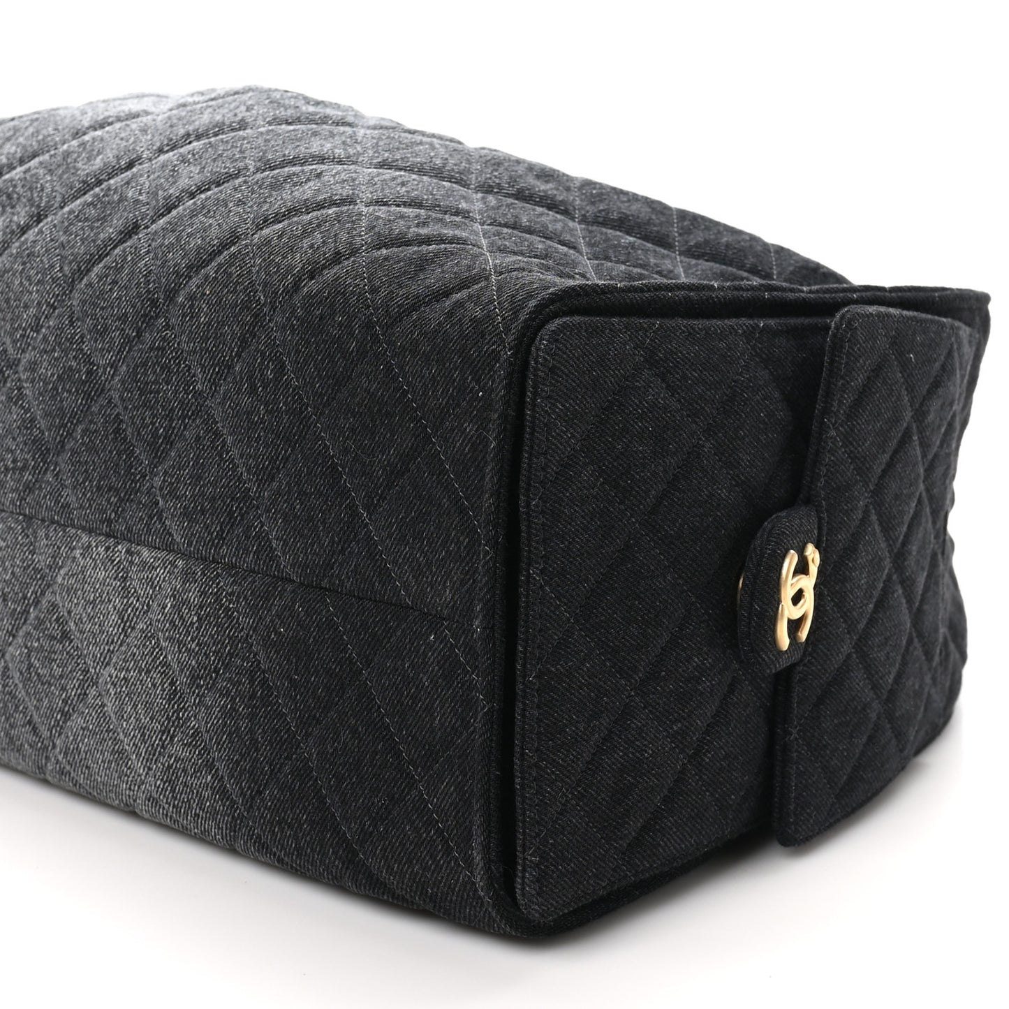 Washed Denim Quilted Large Chanel 25 Handbag Black