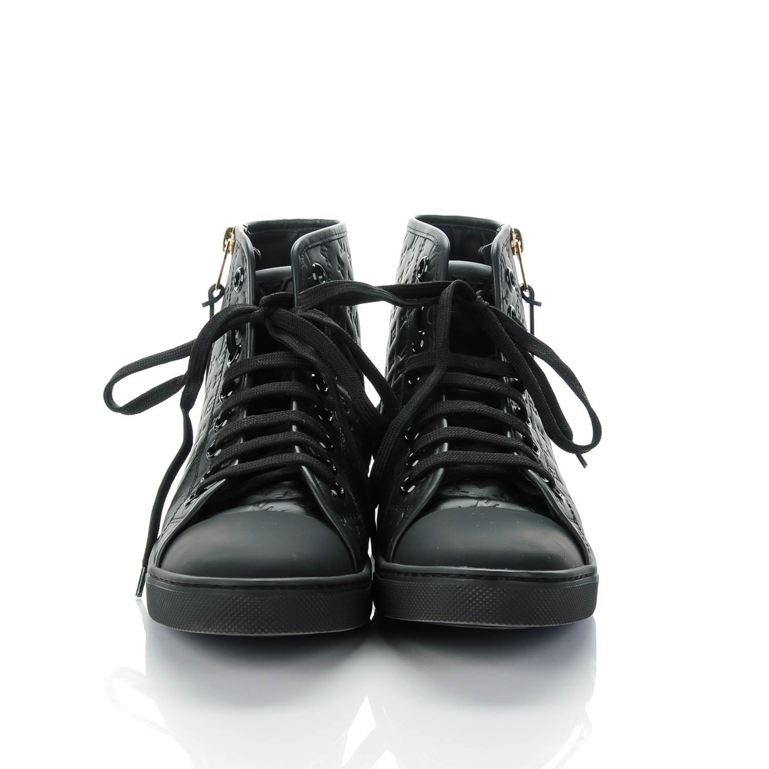 Louis Vuitton Calfskin Embossed Monogram Punchy High Top Sneakers 38 Black 2 of 6