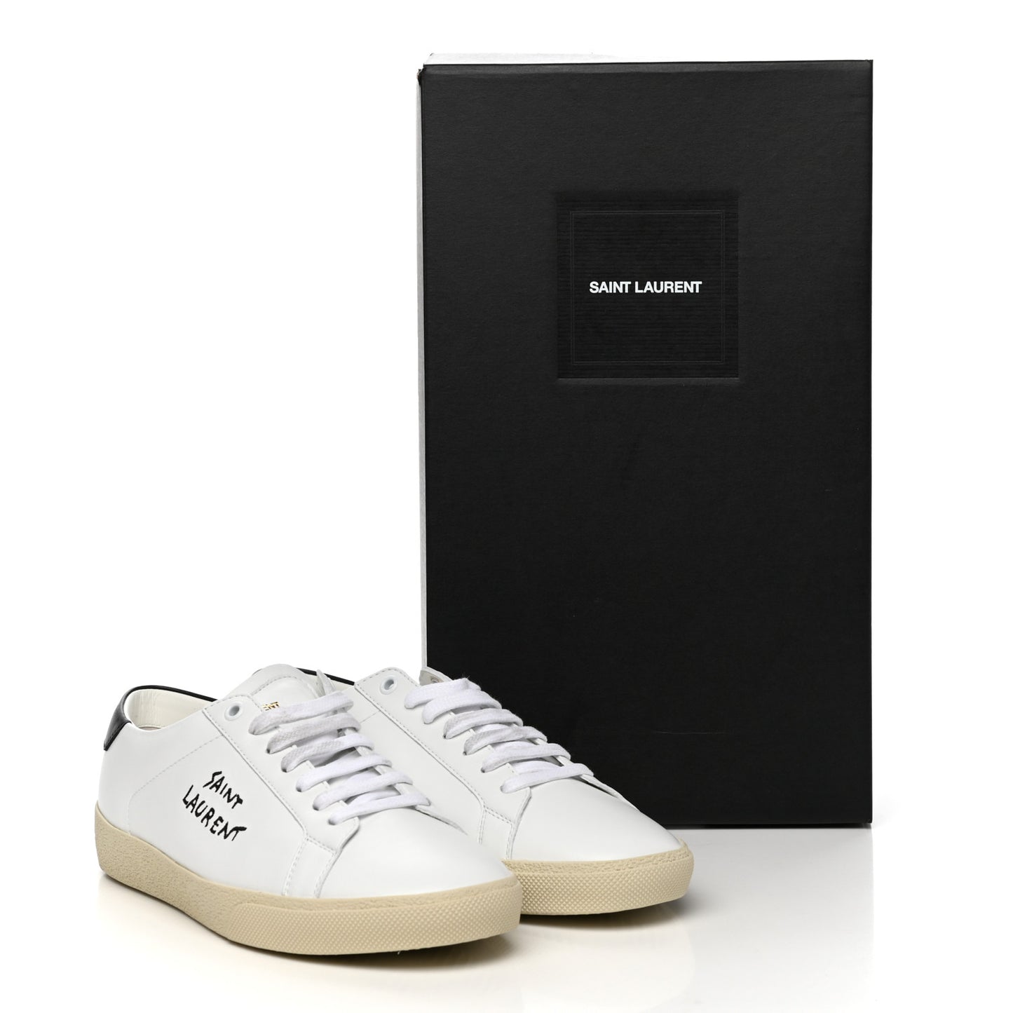 Calfskin Embroidered Mens Court Classic Sneakers 39 White Black