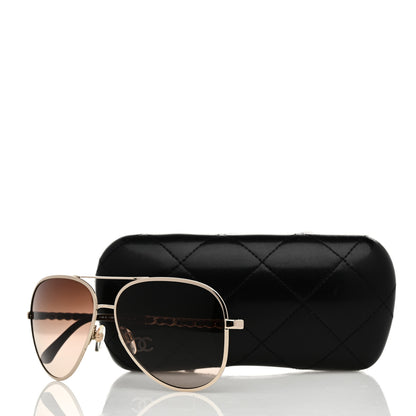 Chanel Lambskin Aviator Chain Sunglasses 4194-Q Gold 7 of 7