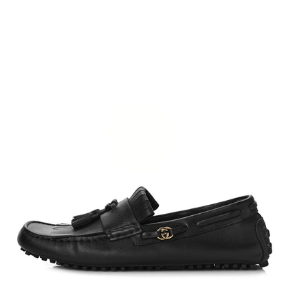 Gucci Calfskin Fringe Interlocking G Mens Driver Loafers 8.5 Black 1 of 11