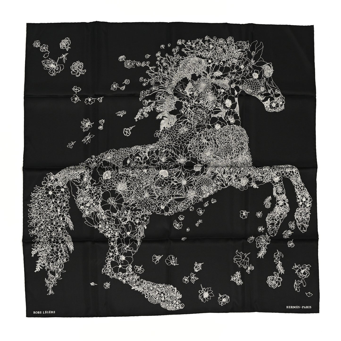 Silk Robe Legere Scarf 90 Black White