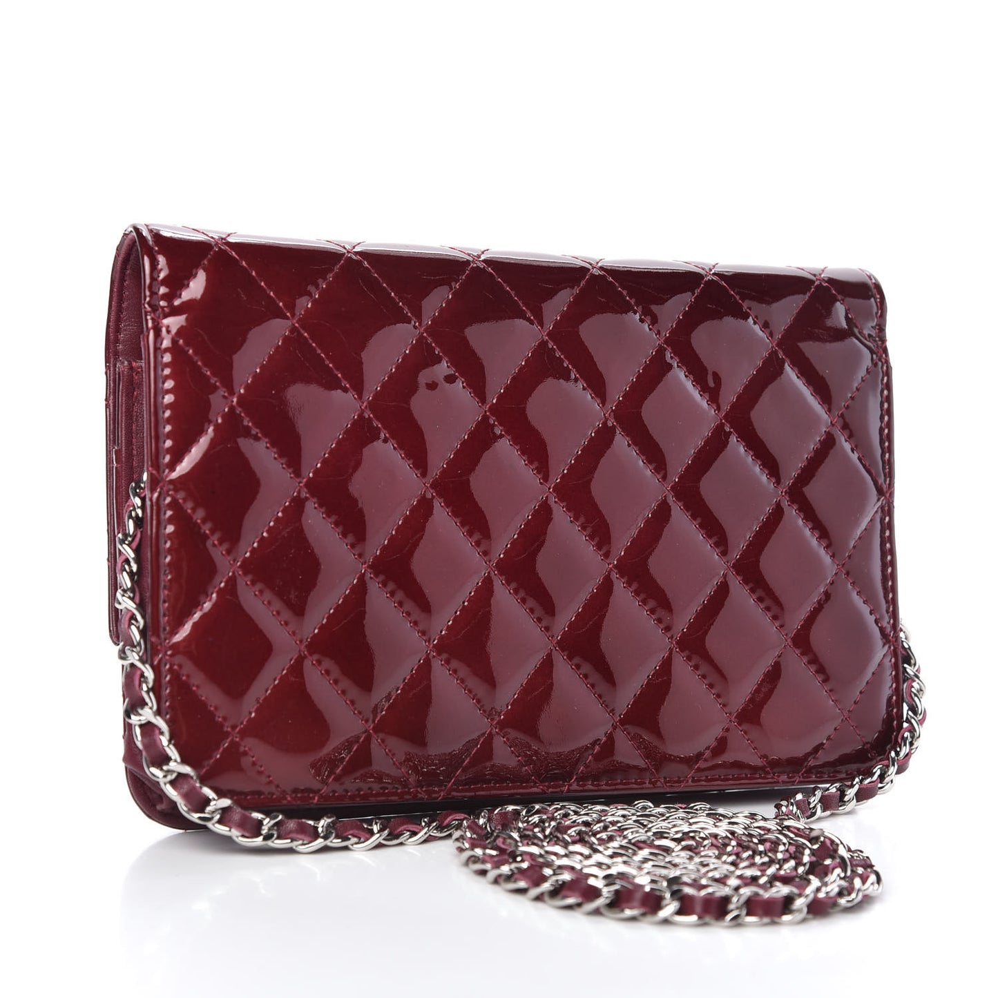 Patent Quilted Brilliant Wallet On Chain WOC Red