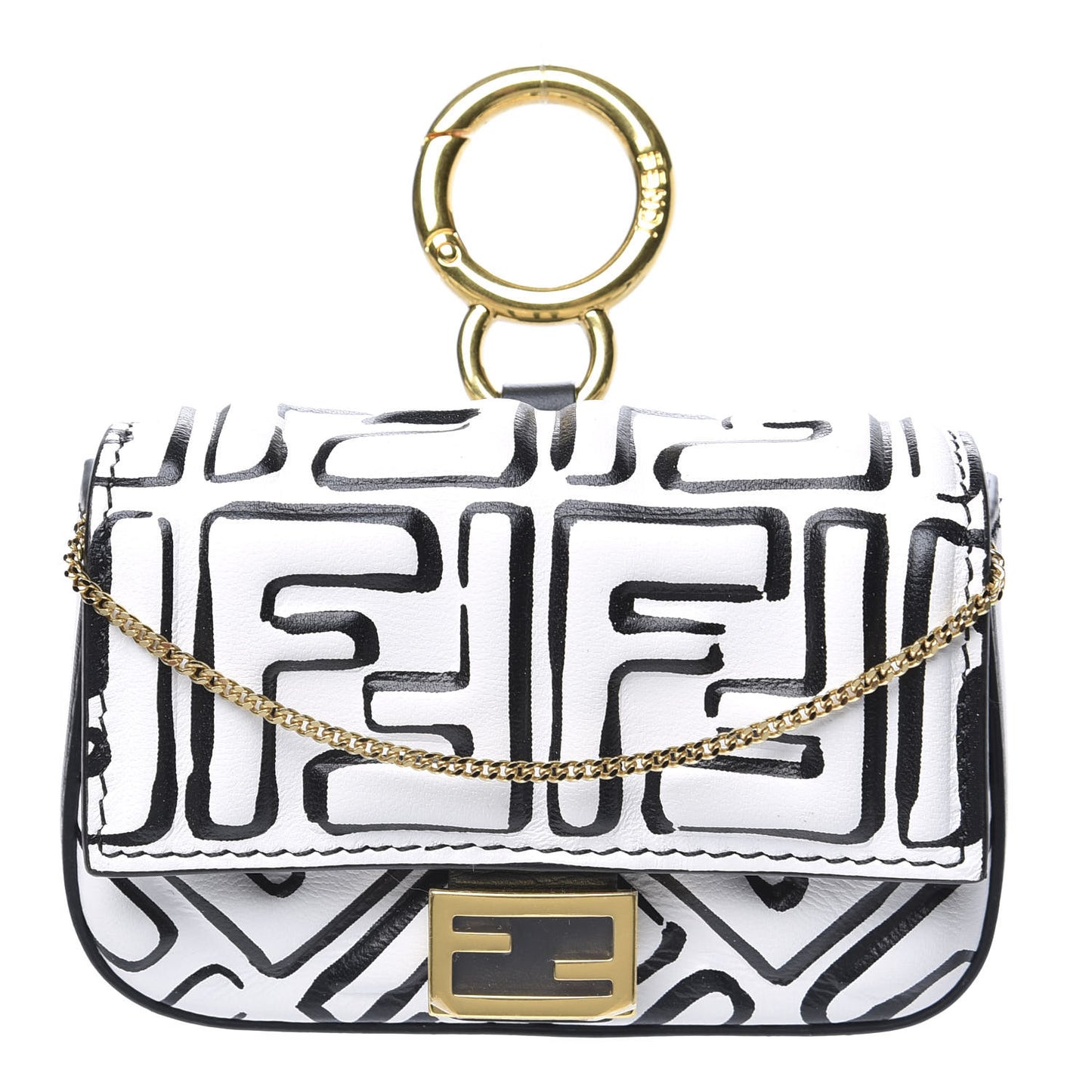 X JOSHUA VIDES Nappa Vitello King FF Embossed Nano Baguette Charm White Black