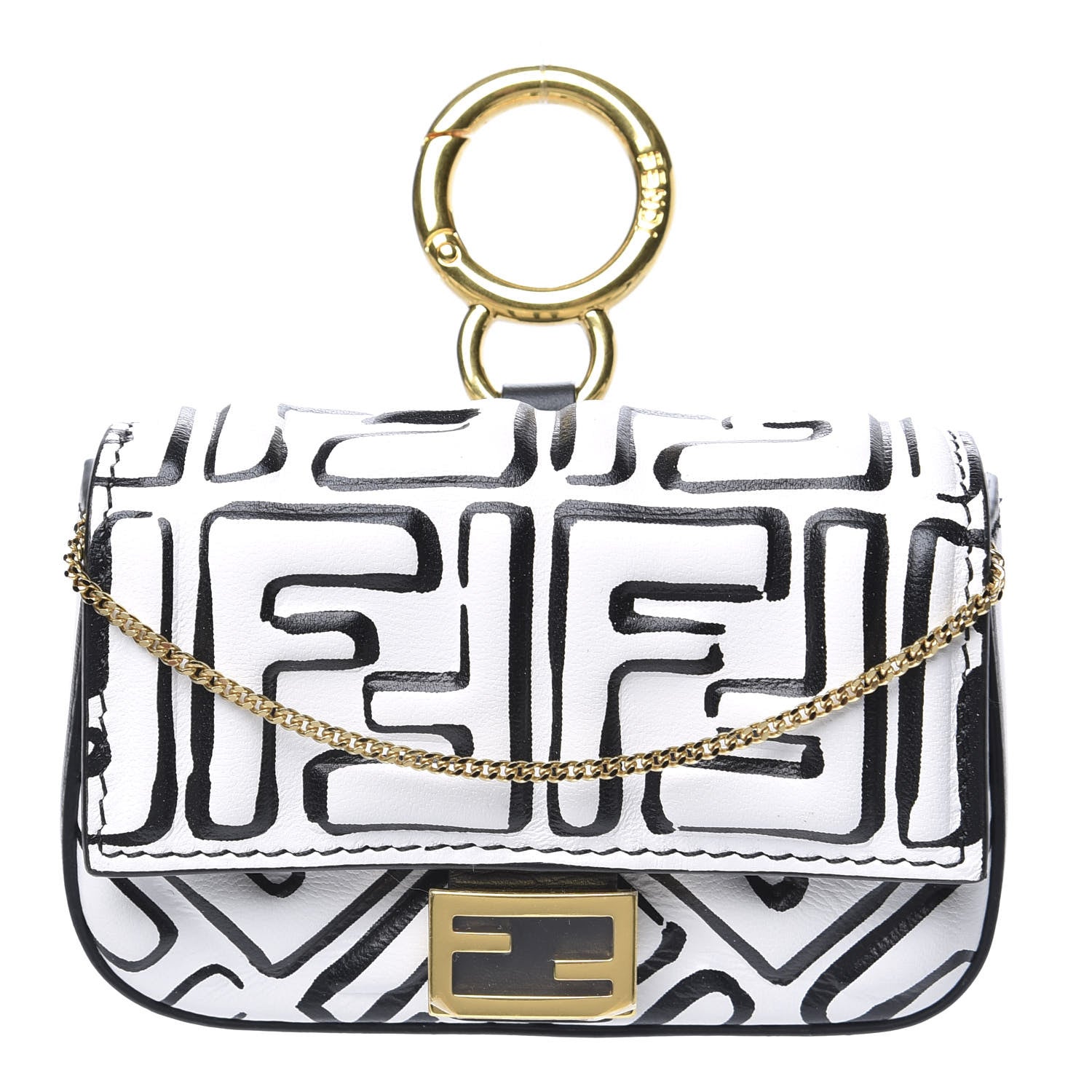 Fendi X JOSHUA VIDES Nappa Vitello King FF Embossed Nano Baguette Charm White Black 1 of 9