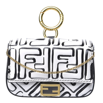 Fendi X JOSHUA VIDES Nappa Vitello King FF Embossed Nano Baguette Charm White Black 1 of 9