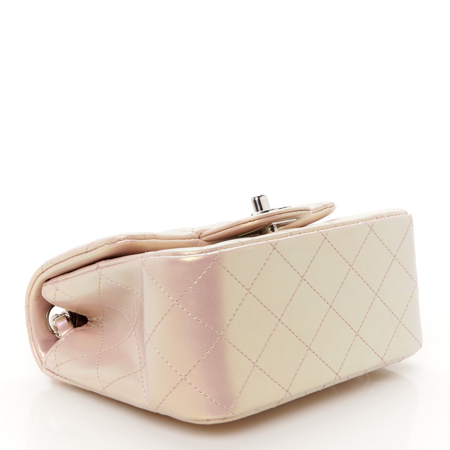 Iridescent Calfskin Quilted Mini Square Flap Pink