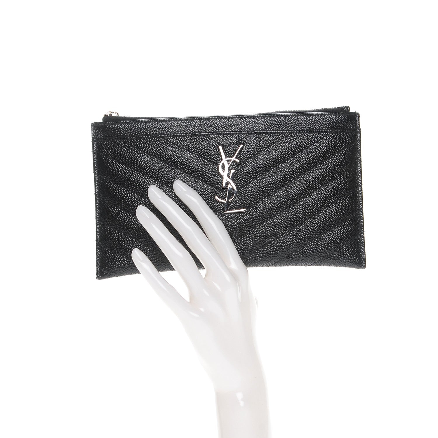 Saint Laurent Grain De Poudre Chevron Monogram Bill Pouch Black 2 of 5