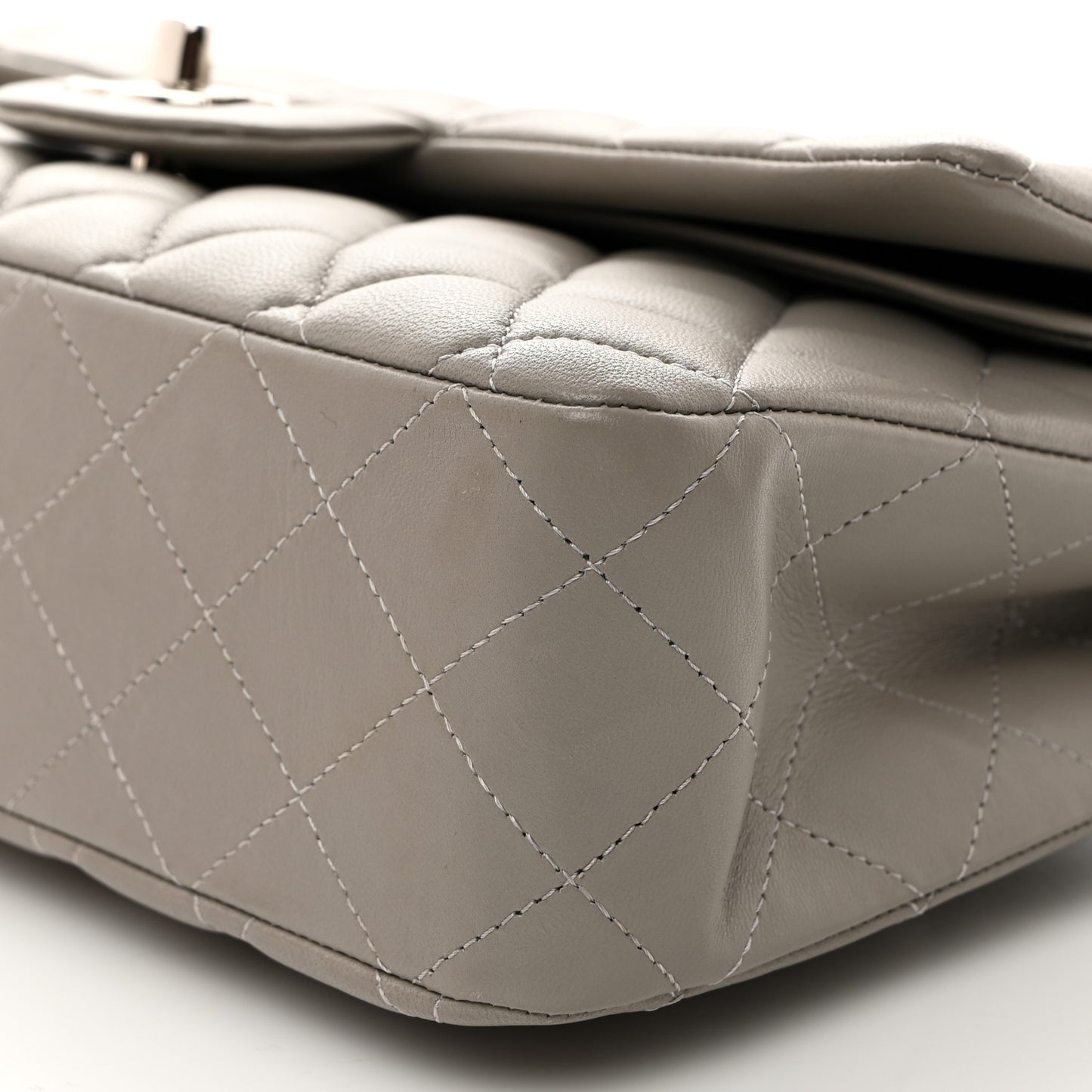 Lambskin Quilted Medium Double Flap Grey