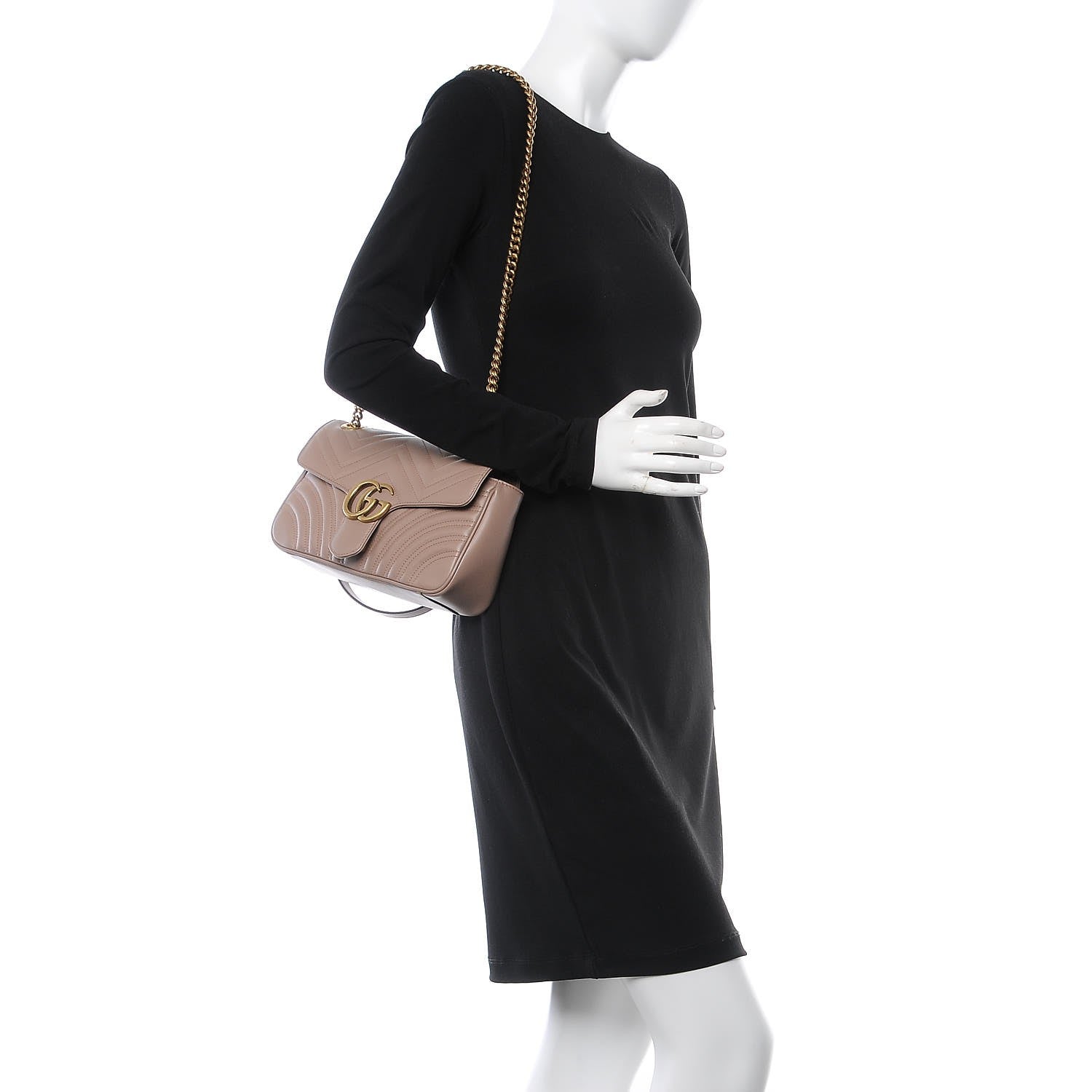 Gucci Calfskin Matelasse Small GG Marmont Shoulder Bag Porcelain Rose 2 of 7