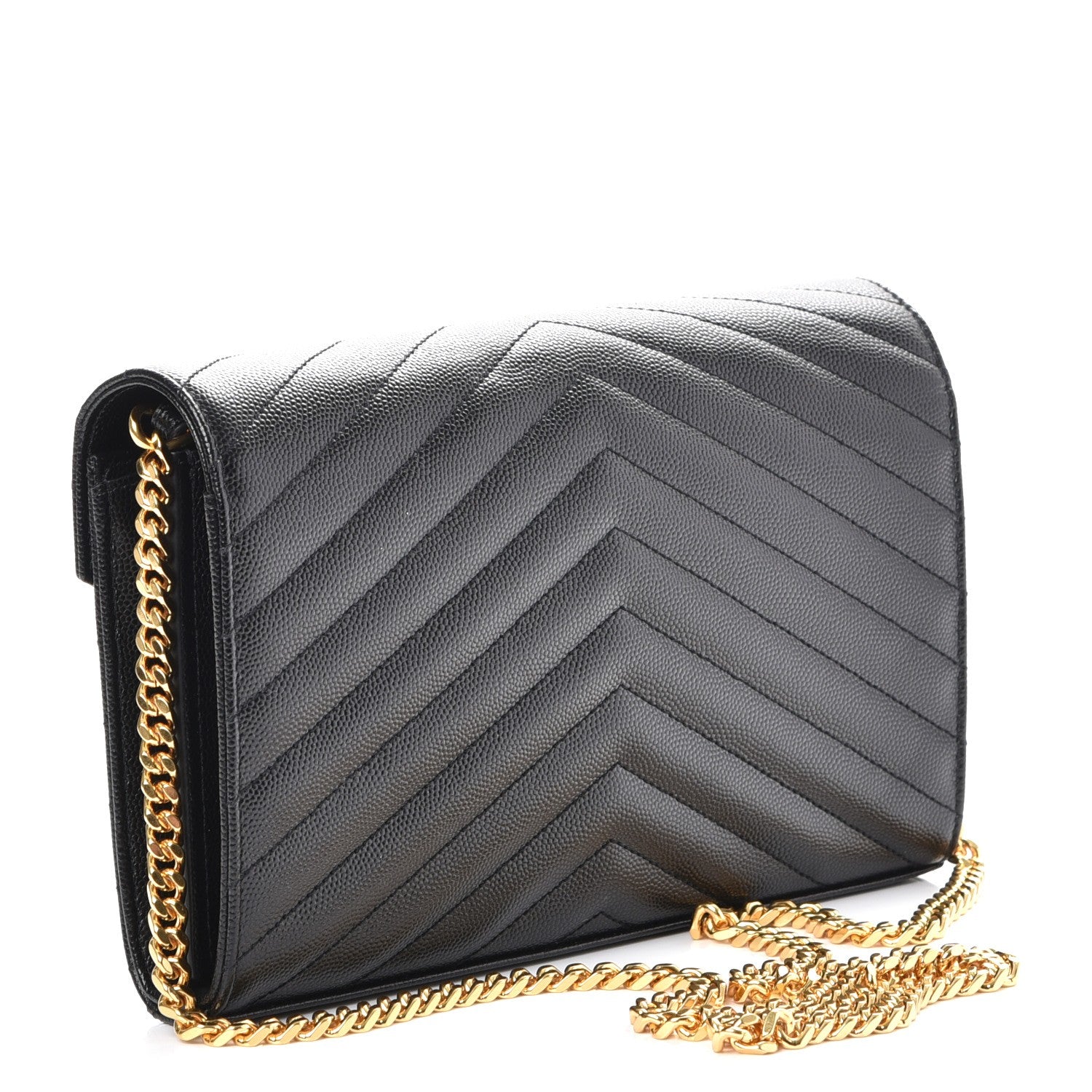 Saint Laurent Grain De Poudre Matelasse Chevron Monogram Chain Wallet Black 3 of 8
