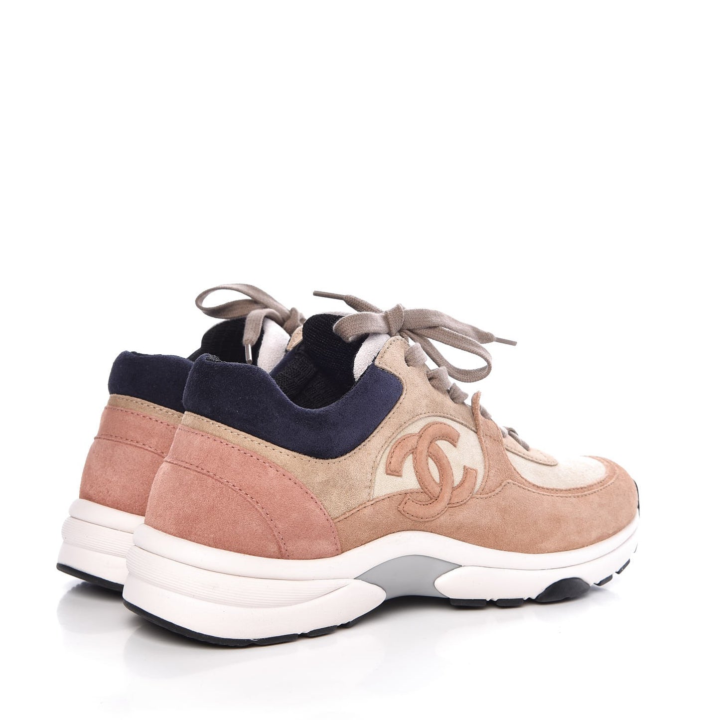 Suede Calfskin CC Sneakers 37.5 Beige Pink