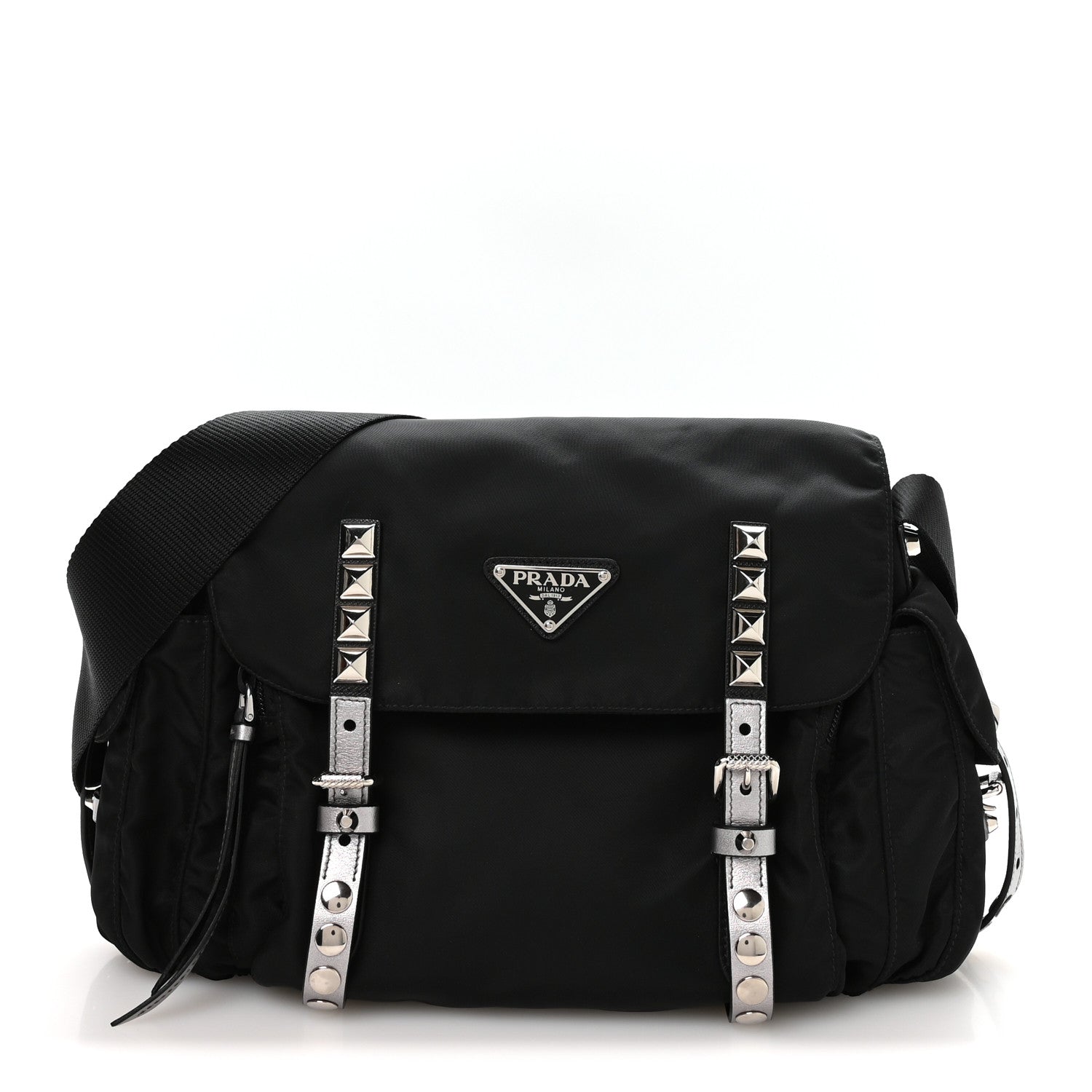 Prada Nylon New Vela Studded Messenger Bag Black 1 of 11