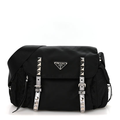 Prada Nylon New Vela Studded Messenger Bag Black 1 of 11