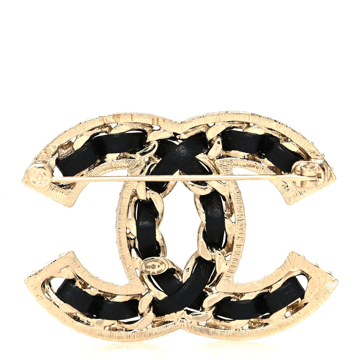 Lambskin Crystal CC Chain Brooch Black Gold