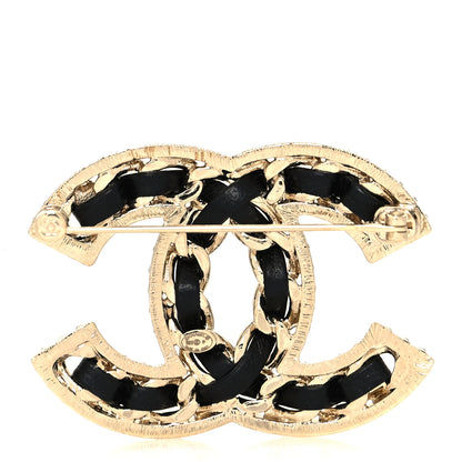 Chanel Lambskin Crystal CC Chain Brooch Black Gold 3 of 4