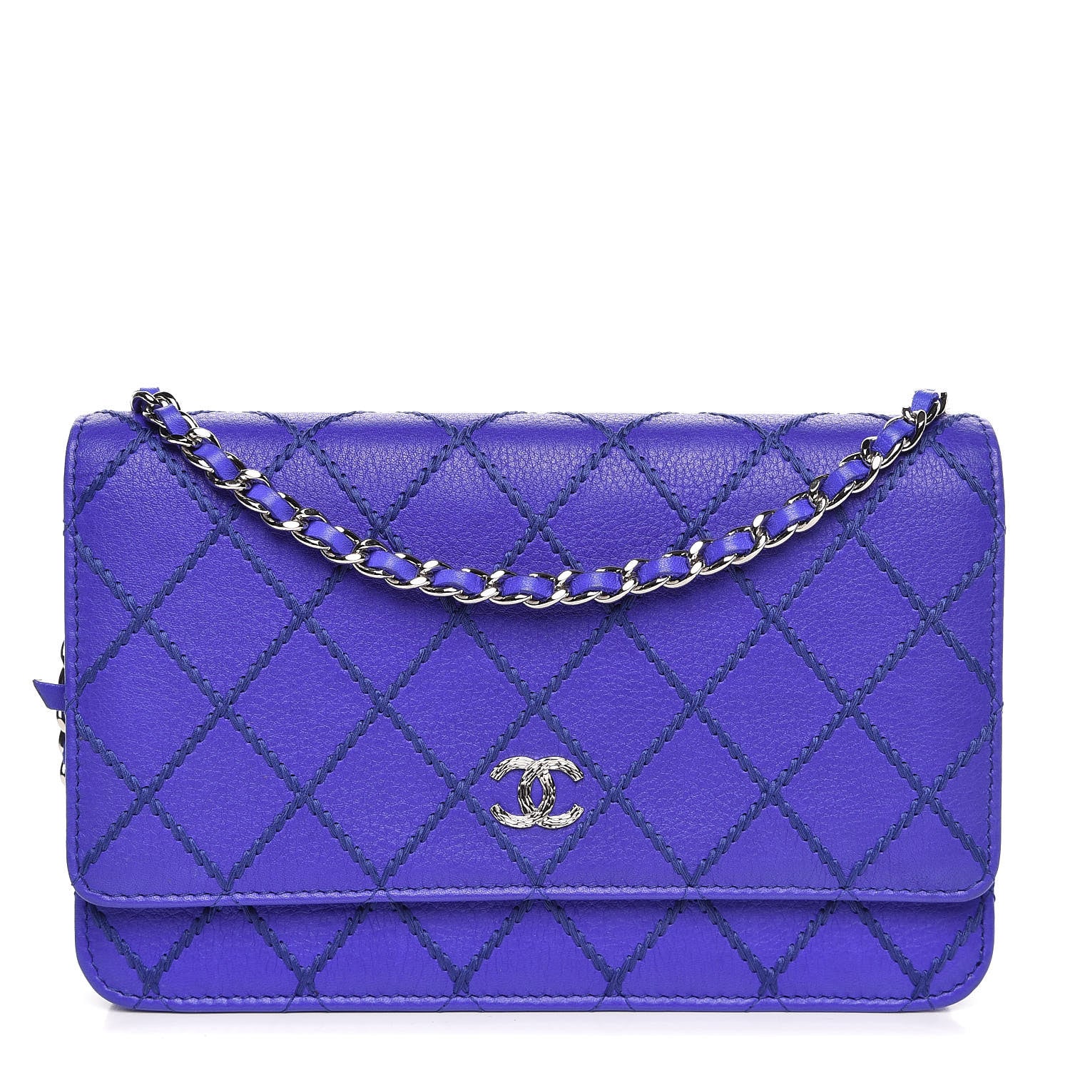 Chanel Calfskin Quilted Fancy CC Wallet On Chain WOC Blue 1 of 9