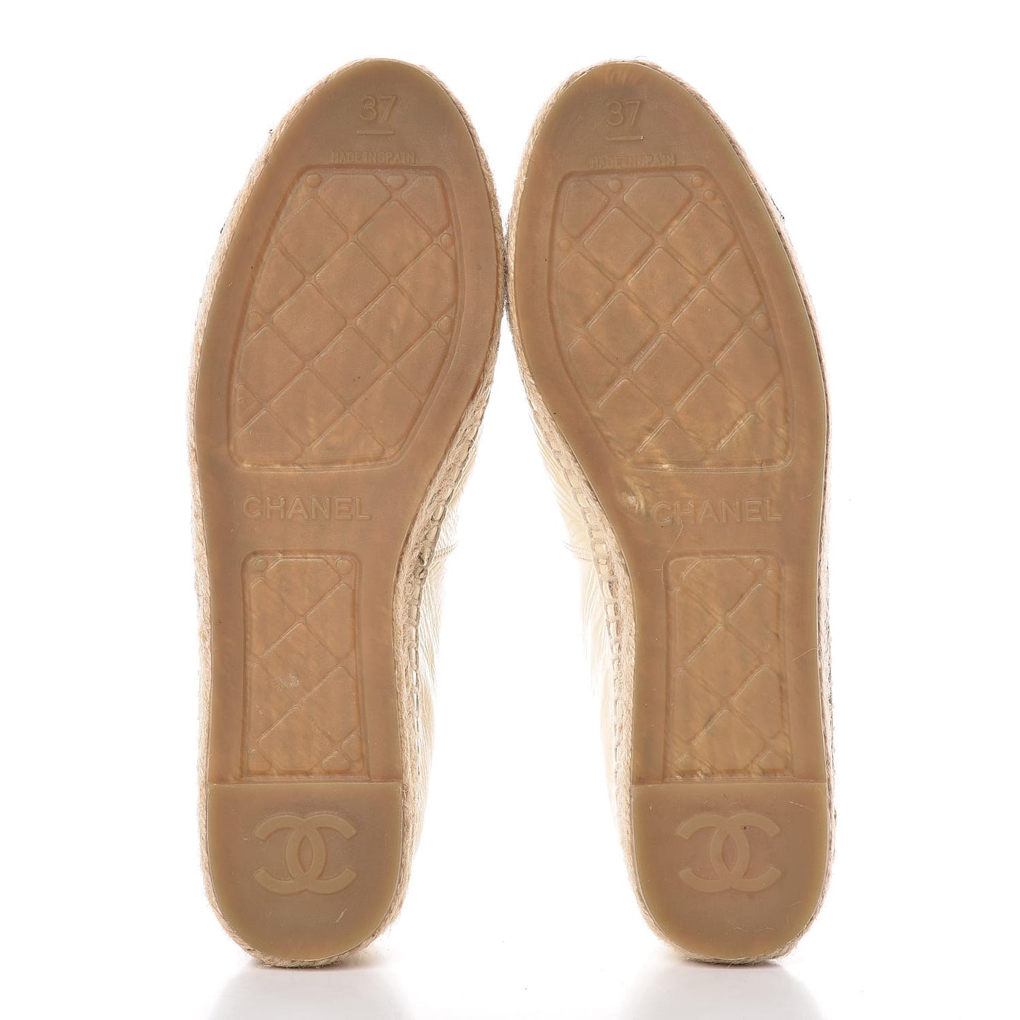 Metallic Calfskin Grosgrain CC Espadrilles 37 Ivory Black