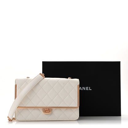 Chanel Lambskin Quilted Frame Wallet On Chain WOC White 18 of 18