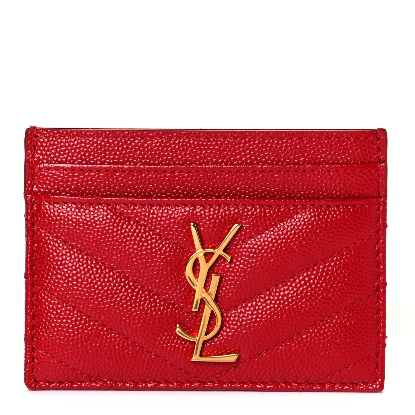 Grain De Poudre Matelasse Chevron Monogram Credit Card Case Bandana Red
