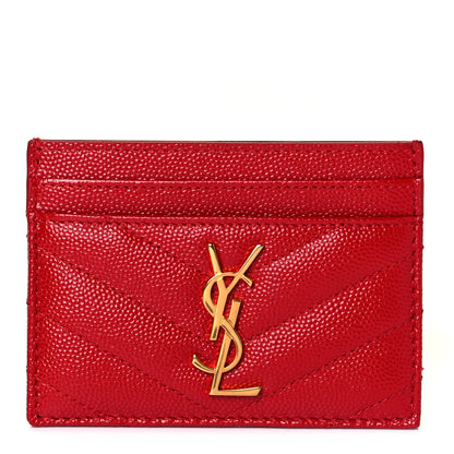 Saint Laurent Grain De Poudre Matelasse Chevron Monogram Credit Card Case Bandana Red 1 of 8