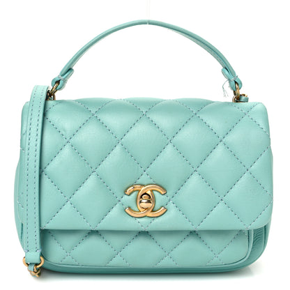 Chanel Calfskin Quilted Top Handle Flap Light Blue 1 of 14