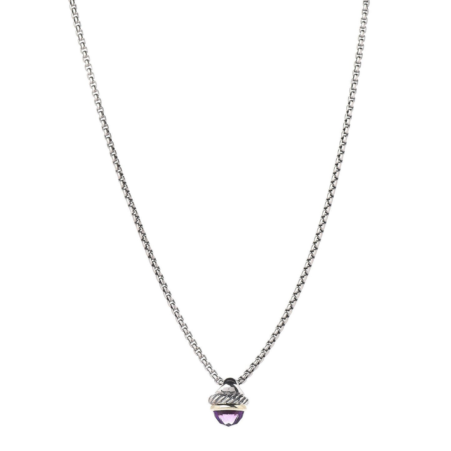 Sterling Silver 14K Yellow Gold Amethyst 10mm Acorn Pendant Necklace