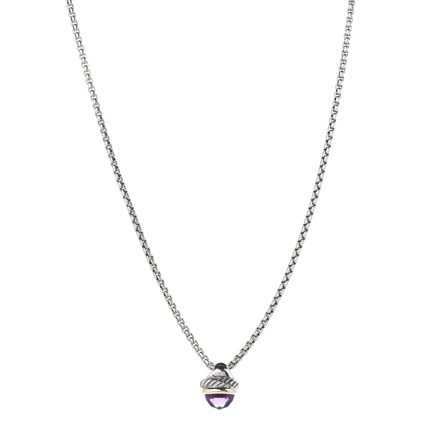 David Yurman Sterling Silver 14K Yellow Gold Amethyst 10mm Acorn Pendant Necklace 1 of 6