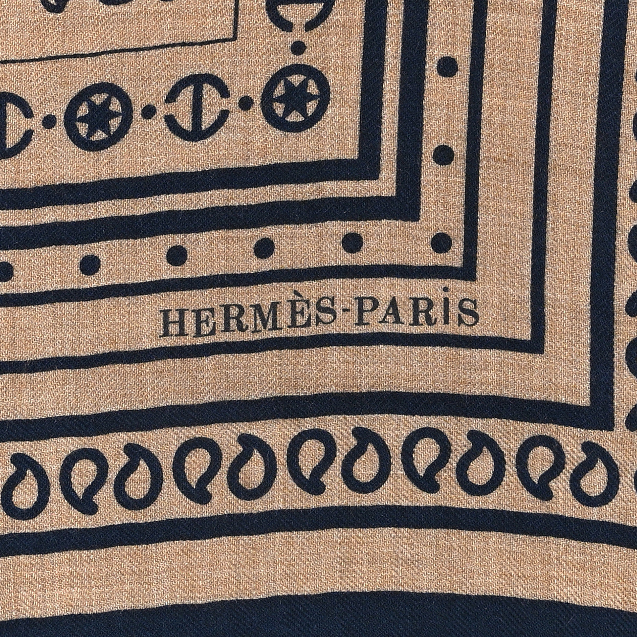 Cashmere Silk Tatouages Marins Bandana Shawl 140 Caramel Marine