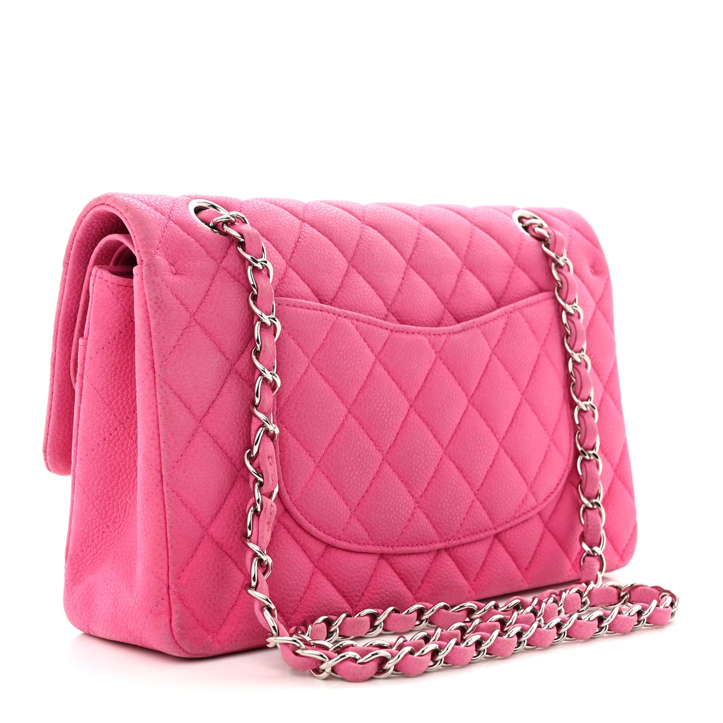 Iridescent Caviar Quilted Medium Double Flap Pink