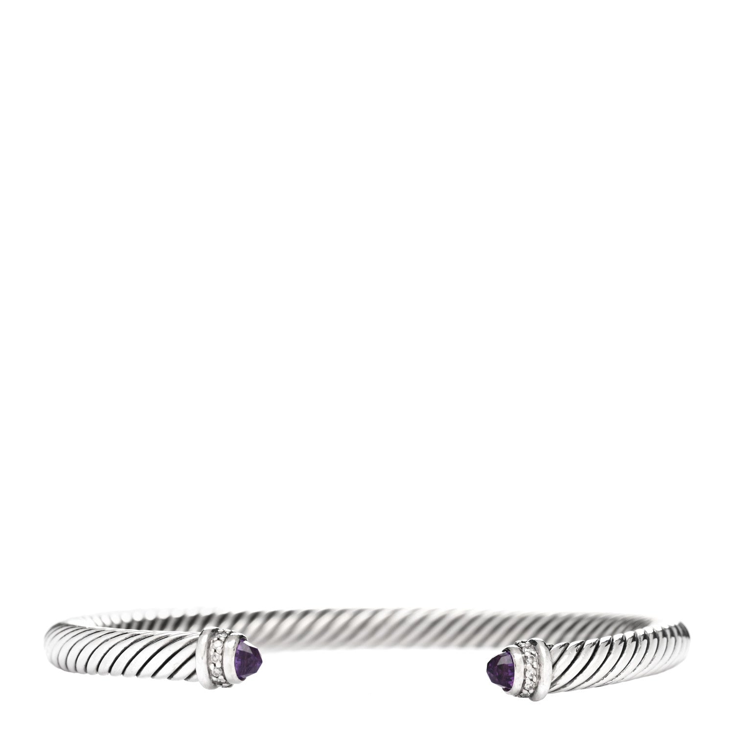 David Yurman Sterling Silver Diamond Amethyst 5mm Cable Classics Bracelet 1 of 3