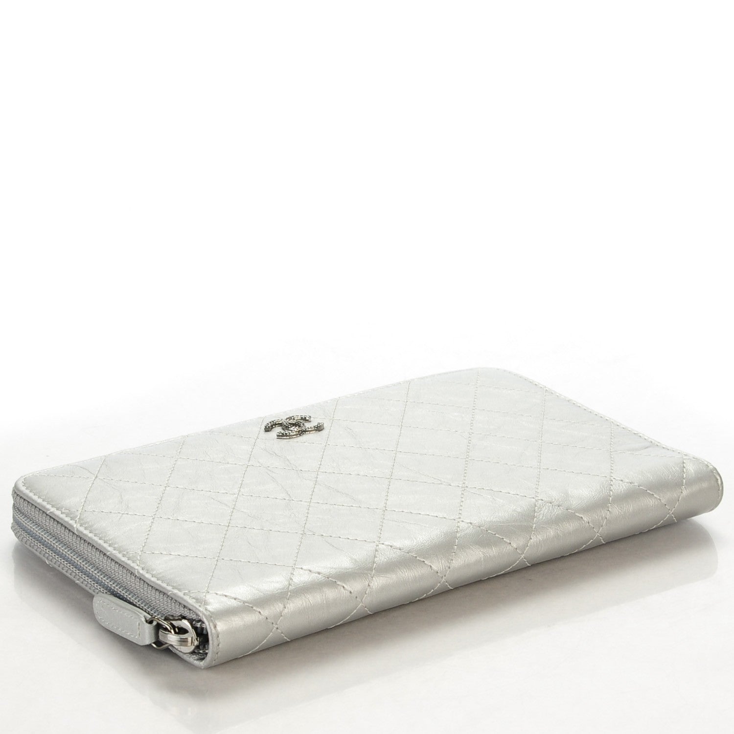 Chanel Metallic Aged Calfskin Quilted Palette Large Zip Around Organizer Wallet Silver 4 of 8