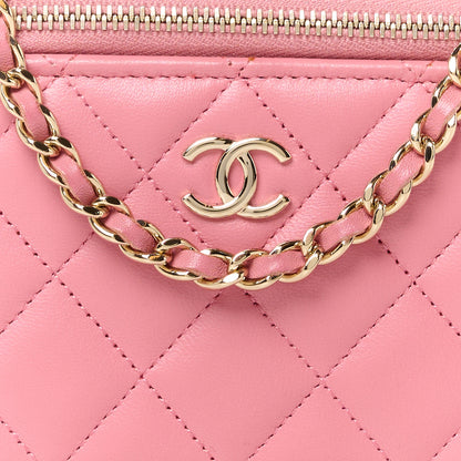 Chanel Lambskin Quilted Small Top Handle Vanity Case With Chain Dark Pink 8 of 14