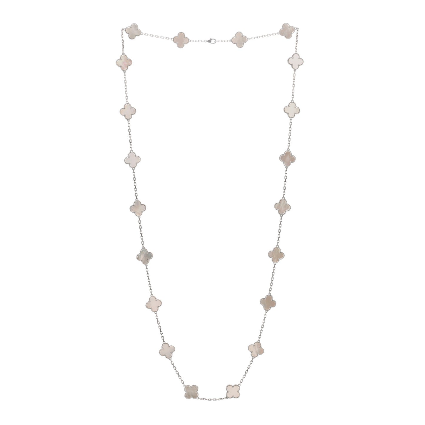 18K White Gold Mother of Pearl 20 Motifs Vintage Alhambra Necklace