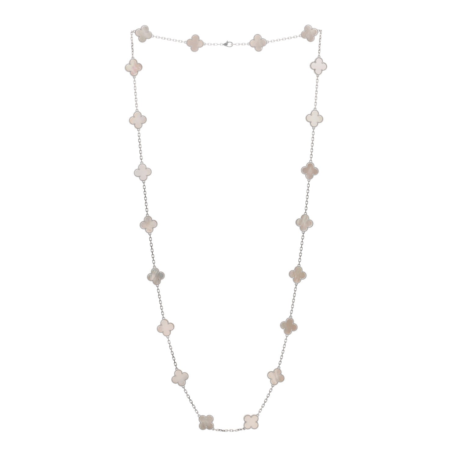 Van Cleef & Arpels 18K White Gold Mother of Pearl 20 Motifs Vintage Alhambra Necklace 2 of 3