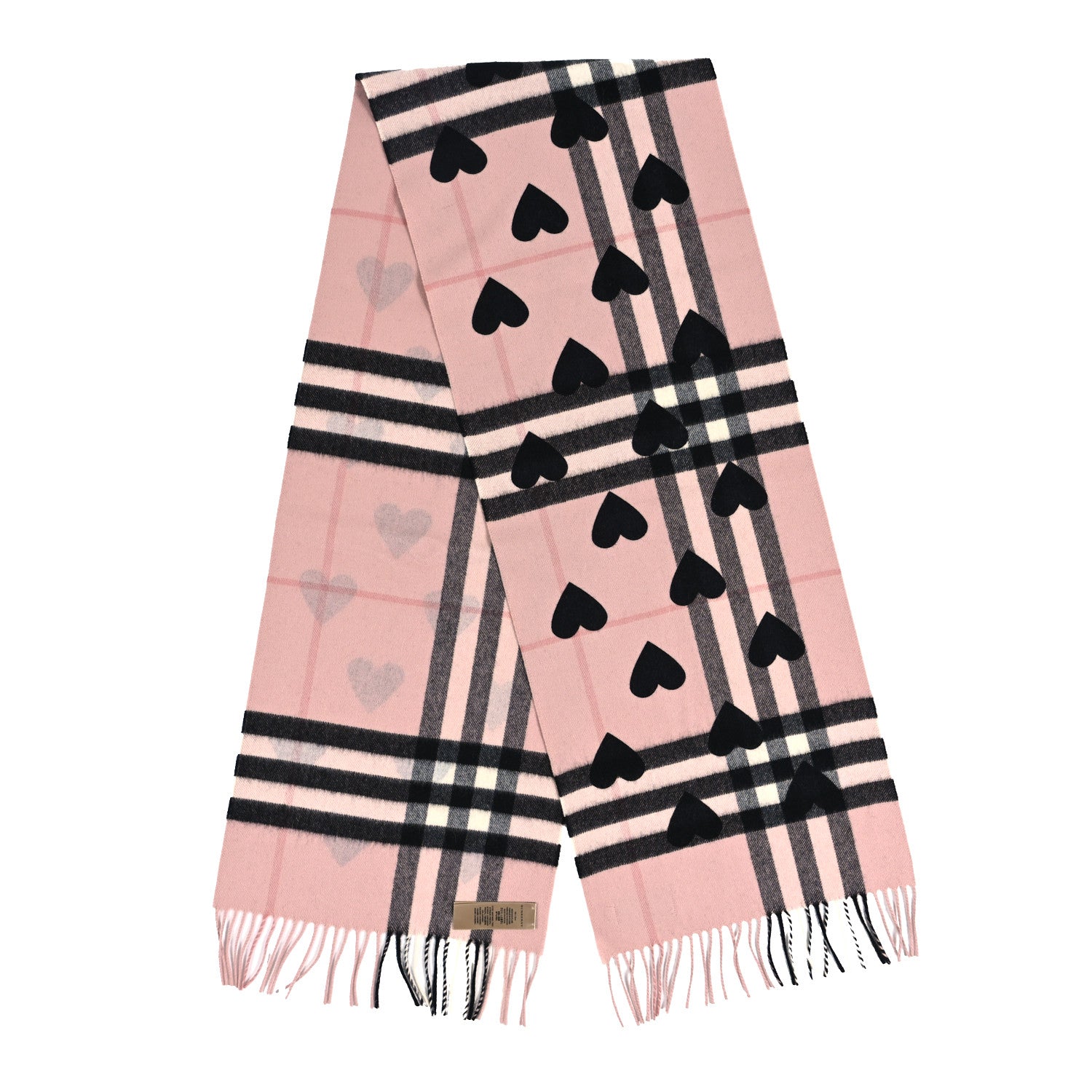 Burberry Cashmere Giant Heart Fringe Scarf Pink 2 of 4